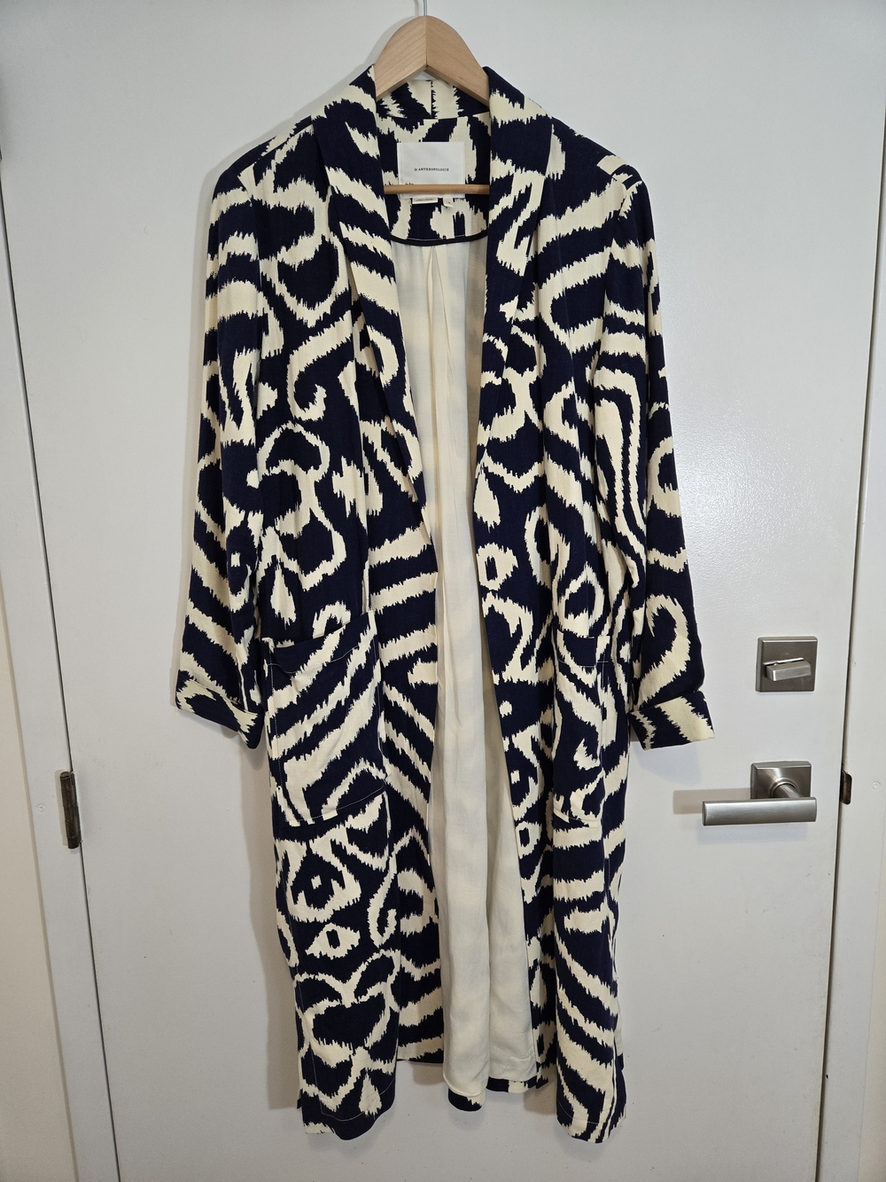 Anthropologie Open Front Ikat Print Linen Blend Coat/Duster - Medium Oversized - Picture 2 of 11